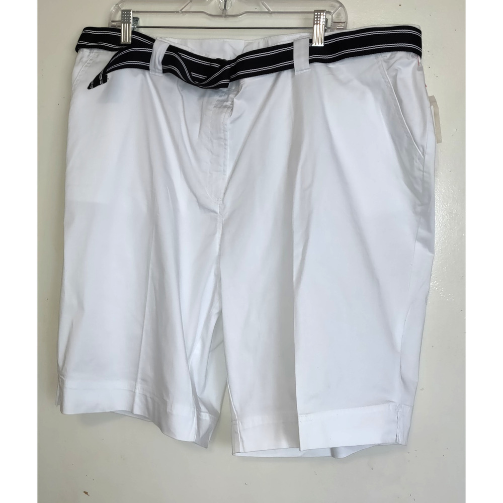 Karen Rogers White Shorts Women's PLUS 22W Stretch Minimalist NWT Belted Pockets